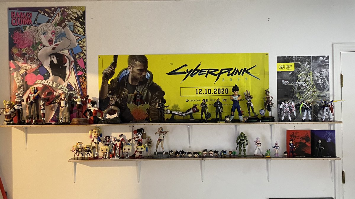AdventDawn's tweet photo. Collection slowly growing but loving every bit of it!!! #Cyberpunk2077 #HarleyQuinn #gundam #Halo #DragonBall #CowboyBebop https://t.co/FucUNx6AkD
