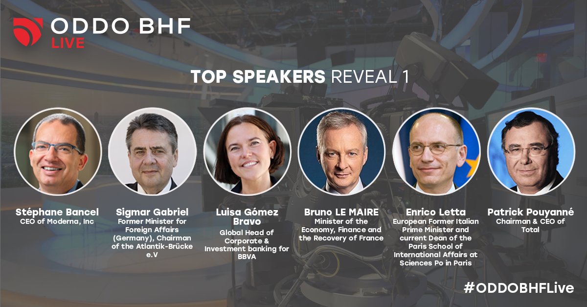 ODDO_BHF's tweet photo. #ODDOBHFLive starts tomorrow. We are very happy to gather such top-notch speakers for our clients and partners. Follow our live tweet to access exclusive content! @sbancel @sigmargabriel Luisa Gómez Bravo @BrunoLeMaire @EnricoLetta @PPouyanne
 #ODDO_BHF #ODDOBHF https://t.co/WQx1J6aZni