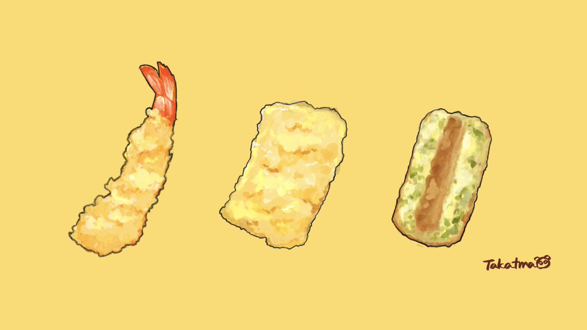 タカツマ お魚弁当イラスト その４ 海老の天ぷら イカの天ぷら ちくわの磯辺揚げ T Co Fyad3en2pw Twitter