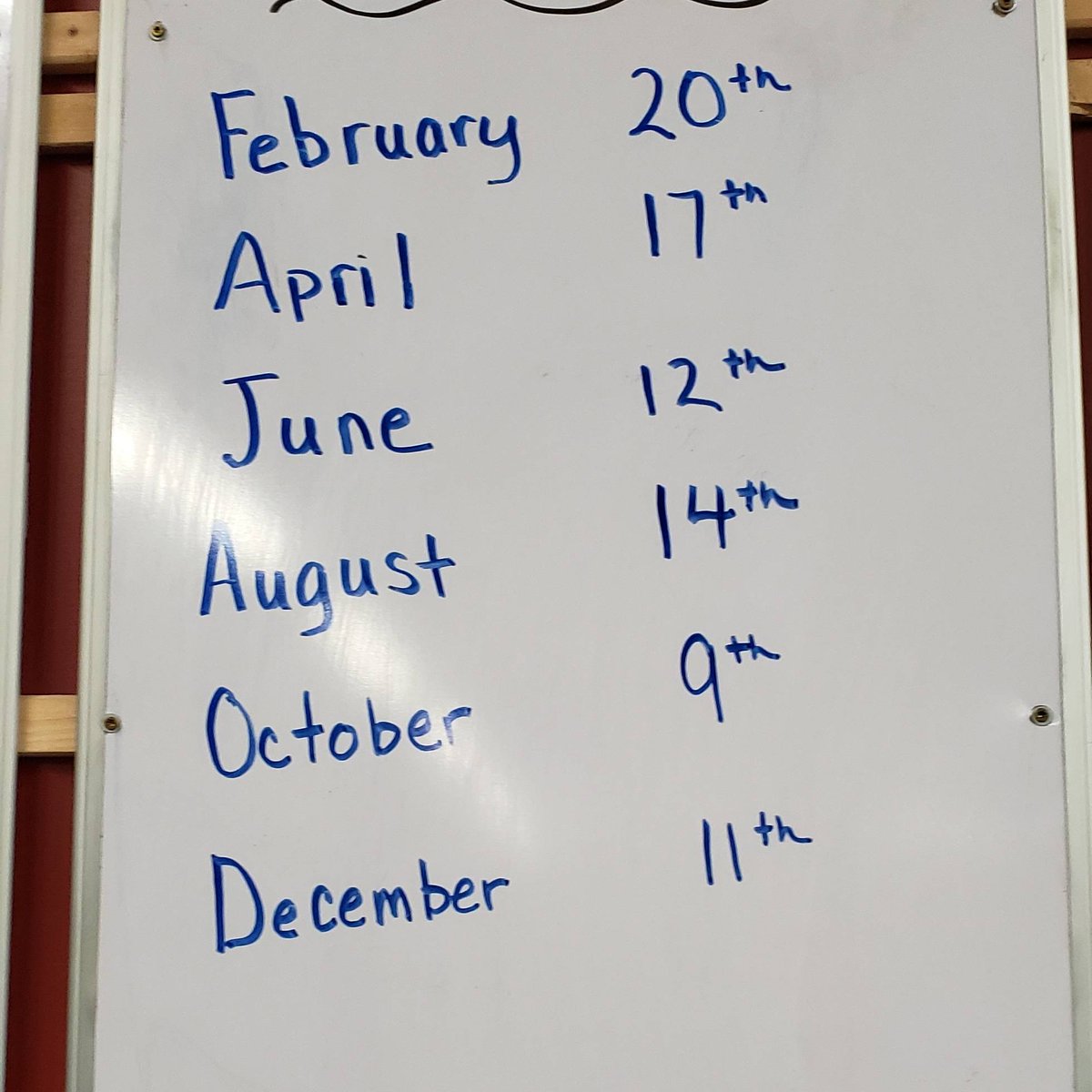 Our 2021 Testing schedule. Mark your calendars!