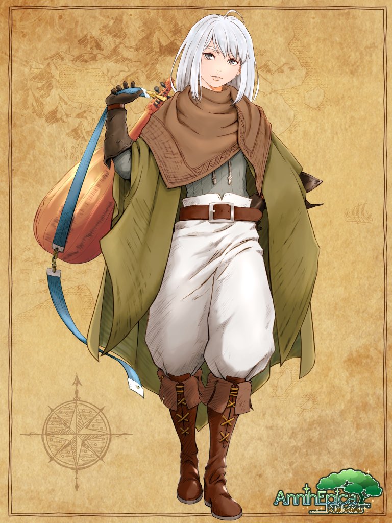 棚 そしてフルイラストが届きました 吟遊詩人スタイル 髪下ろし めちゃ色っぽいお姉さんにも見えるし立ち姿が男らしくてとても好き 白いお皿とリュートで頑張ります ありがとうございました Kou様 アニエピカ C アルパカコネクト