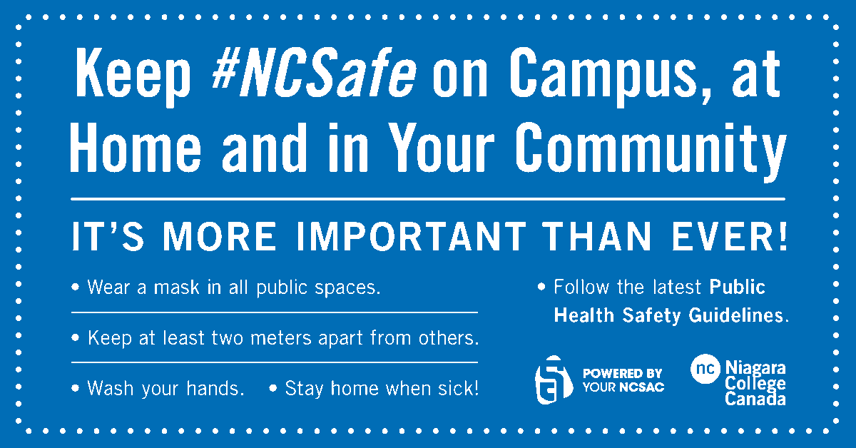niagaracollege's tweet photo. Knights, we need your help in keeping our community #NCSafe.
😷 Wear a mask
📏 Keep at least two meters apart from others
🧼 Wash your hands and sanitize regularly
🏥 Follow the latest Public Health Safety Guidelines
🤒 Stay home when sick!
https://t.co/6IYq5zrM0O https://t.co/bAASe5Ivck
