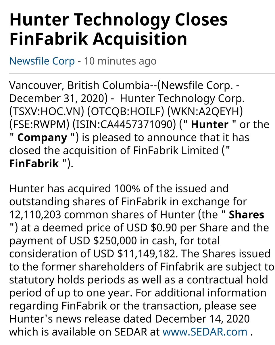 socialstartnow1's tweet photo. $HOILF NEWS RELEASE HUNTER TECHNOLOGY CLOSES FINFABRIK ACQUISITION https://t.co/49oJt4KnEp #wsj #nytimes #business #reuters #IHub_StockPosts #forbes #marketwatch #cnn #bet #foxnews #latimes #Benzinga #usatoday #ESPN #barronsonline #cnnmoneyinvest #NASDAQ #timothysykes #CDMGINC https://t.co/sjgqaAu3qS
