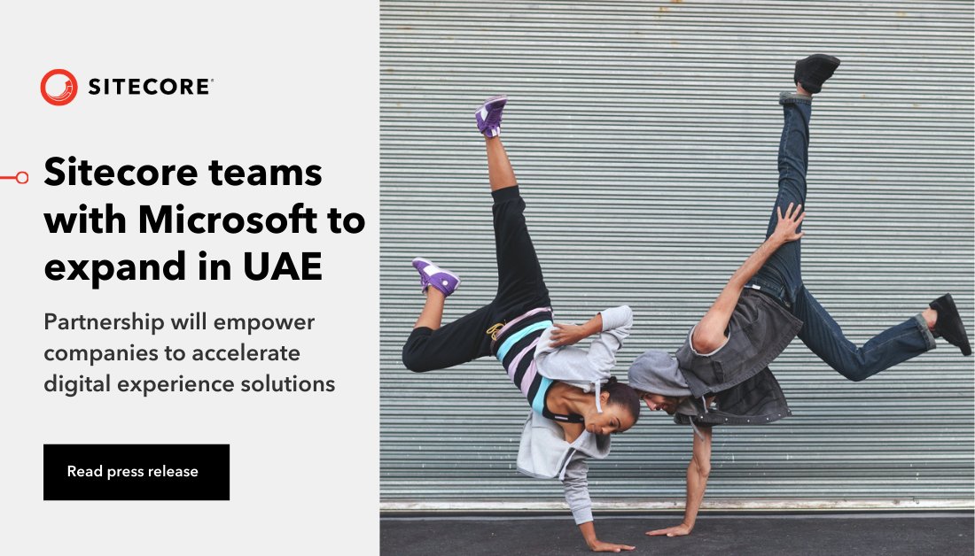 Sitecore has partnered with <a href="/Microsoft/">Microsoft</a> to expand our Digital Experience Platform footprint in the UAE. Learn more about how this enables enterprises to accelerate personalized #DX capabilities with speed, scale, and reliability: siteco.re/3hMDkAR