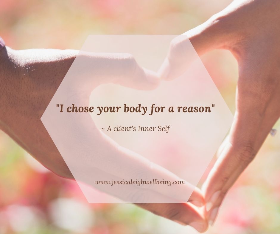 JLWellbeing's tweet photo. How would you walk through life if you KNEW that your Higher Self CHOSE to inhabit your body? 
During this client's Inner Self session, her Intuition revealed to her that her body was selected by her Inner Self for a reason -it loves how her body moves, how strong it is &amp; more https://t.co/xc5LZUAov8