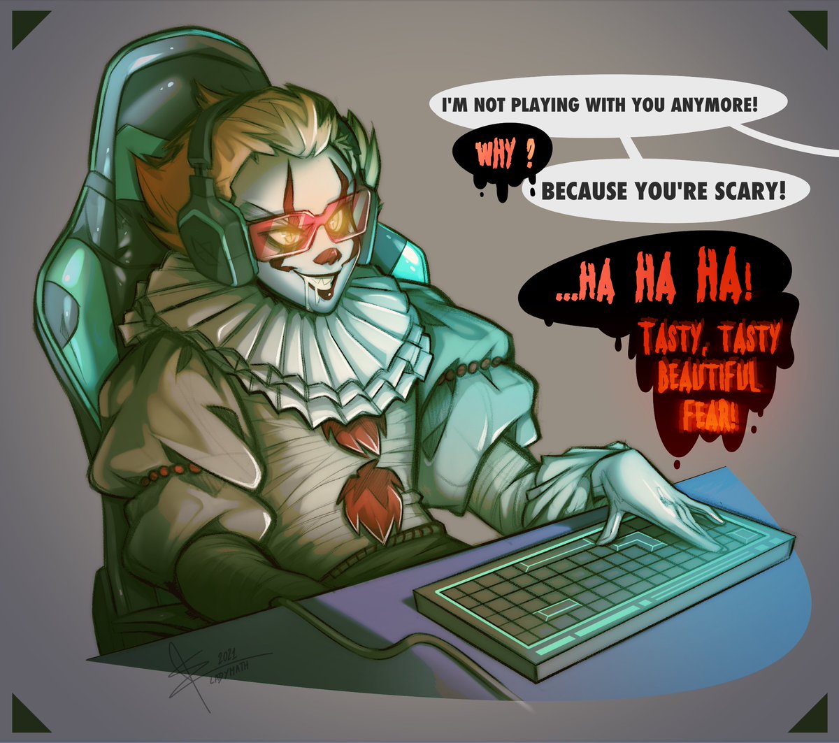 LadyMathou's tweet photo. Little fan-art for @Azerrz because, buddy, you do his voice SO well, I'm a big fan. xD Of course, your others voice are awesome !
Original video :
https://t.co/g0kDjuPxdk
I hope this little drawing will make your smile !
#pennywise #it #clown #gamer #eat #kid #azerrz #stephenking https://t.co/lftJujnU7E