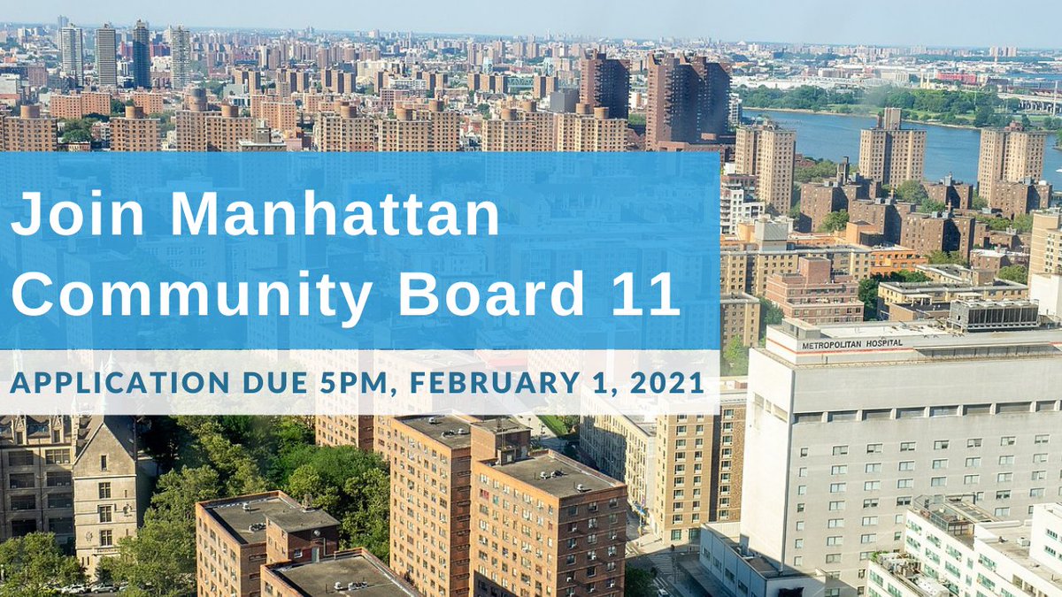 ManhattanCB11's tweet photo. Apply to join CB11 and help shape East Harlem's future! To learn more about CB11, visit our website at https://t.co/xD0Lhj7P6k. Applications close Monday, 2/1. https://t.co/uTmdTiKVhu https://t.co/FPcOvi9PQQ