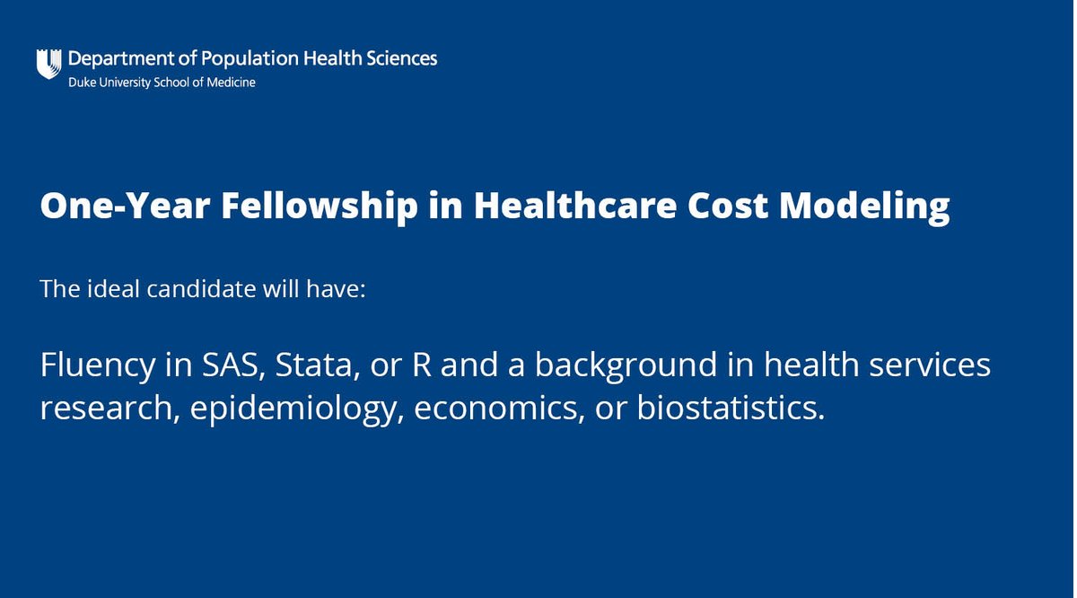 Duke Department of Population Health Sciences (@duke_pophealth) on Twitter photo Use novel statistical methods to study drivers of #HealthCareCosts following #BariatricSurgery. 1-year #PostDocJob working with Dr. Matt Maciejewski’s team in <a href="/DukeMedSchool/">Duke University School of Medicine</a>'s Dpt. of Population Health Sciences. Apply by 1/31. More info and please RT. bit.ly/3my7QPy Use novel statistical methods to study drivers of #HealthCareCosts following #BariatricSurgery. 1-year #PostDocJob working with Dr. Matt Maciejewski’s team in <a href="/DukeMedSchool/">Duke University School of Medicine</a>'s Dpt. of Population Health Sciences. Apply by 1/31. More info and please RT. bit.ly/3my7QPy