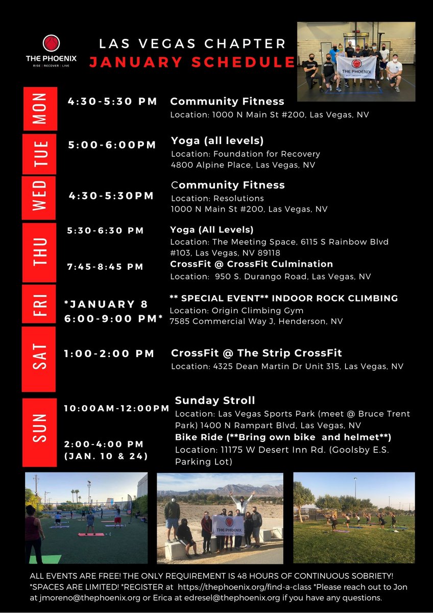ForRecovery's tweet photo. Checkout these upcoming physical health classes offered through our partners, The Phoenix - Nevada this month!
#LasVegas #Nevada #RecoveryCurrent #NevadaRecovery #peersupport #Yoga #crossfit #fitness https://t.co/vTsgzT06uf