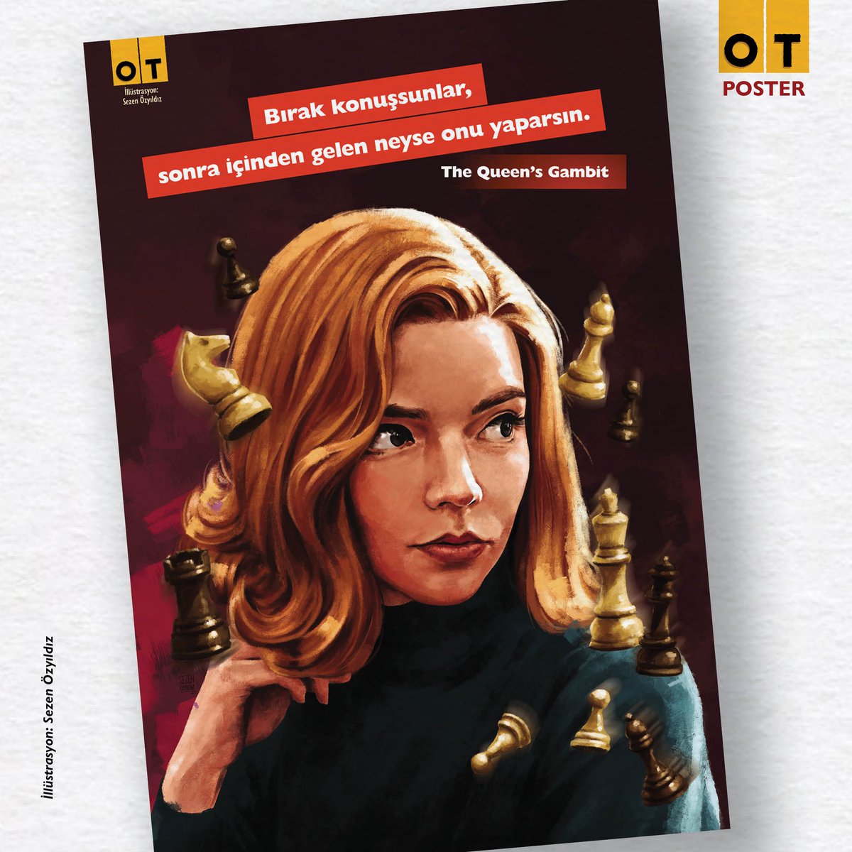 otdergi's tweet photo. Bırak konuşsunlar, sonra içinden gelen neyse onu yaparsın. #TheQueensGambit #OTposter illüstrasyon ✍ @sezendraws #OTdergi #Ocak sayısı poster, takvim ve magnet hediyeleriyle gazete dergi bulunan her yerde! 👉 https://t.co/f1mzp9cvp7 https://t.co/98qFcpBwlF