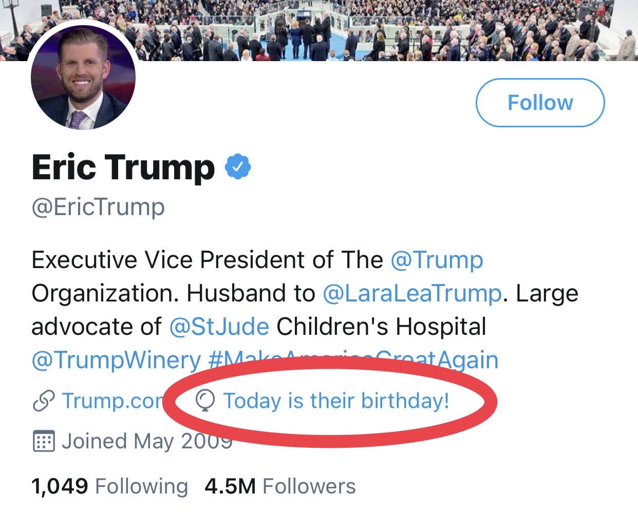 Looks like Eric Trump uses they/them pronouns. Good to know. Happy birthday  