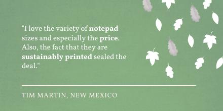 Notepads? Sustainably printed? We got you covered!

Get started here: lnkd.in/eUG_2FZ

#weloveourcustomers #testimonial #sustainabilitymatters #branding #marketing #sustainability #design #printing #notepad