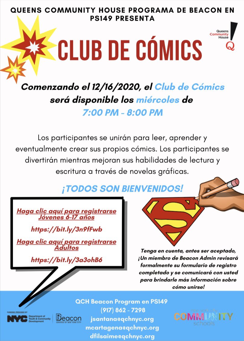 BeaconQch's tweet photo. “With great power comes great responsibility”

Comic book fans‼️💥 Beacon 149 now has a comic book club every Wednesday at 7:00 p.m. 

#qch #qchnyc #beacon #comic #comicbooks #afterschool #afterschoolprograms https://t.co/DbY5kG3xLR
