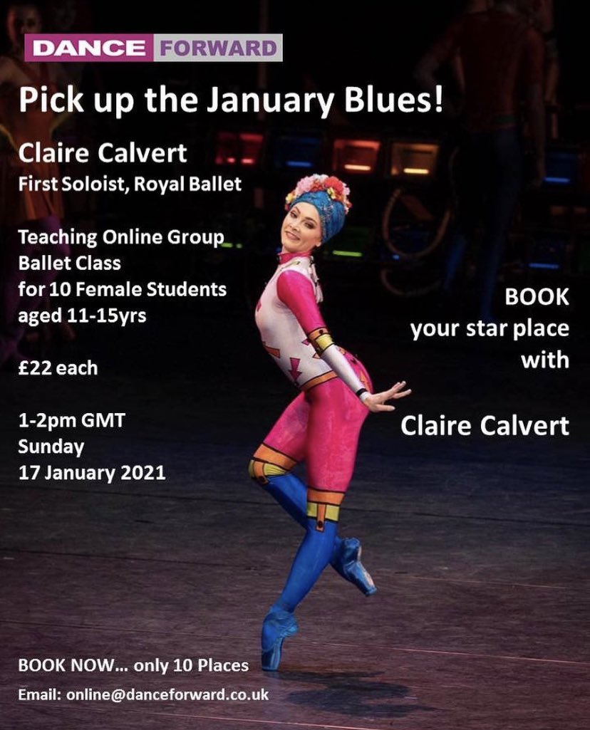 ClaireCalvert88's tweet photo. BOOK YOUR PLACE NOW!!
@danceforwardthe1
Sunday 17th of January,an exciting group class to work on technique and some of the things that are important to you.
#danceforward #class #januaryblues #workingfromhome #royalballet #clairecalvert #blochinfluencer .
.
๐ธ @dancersdiary https://t.co/2pYxMwTSp8