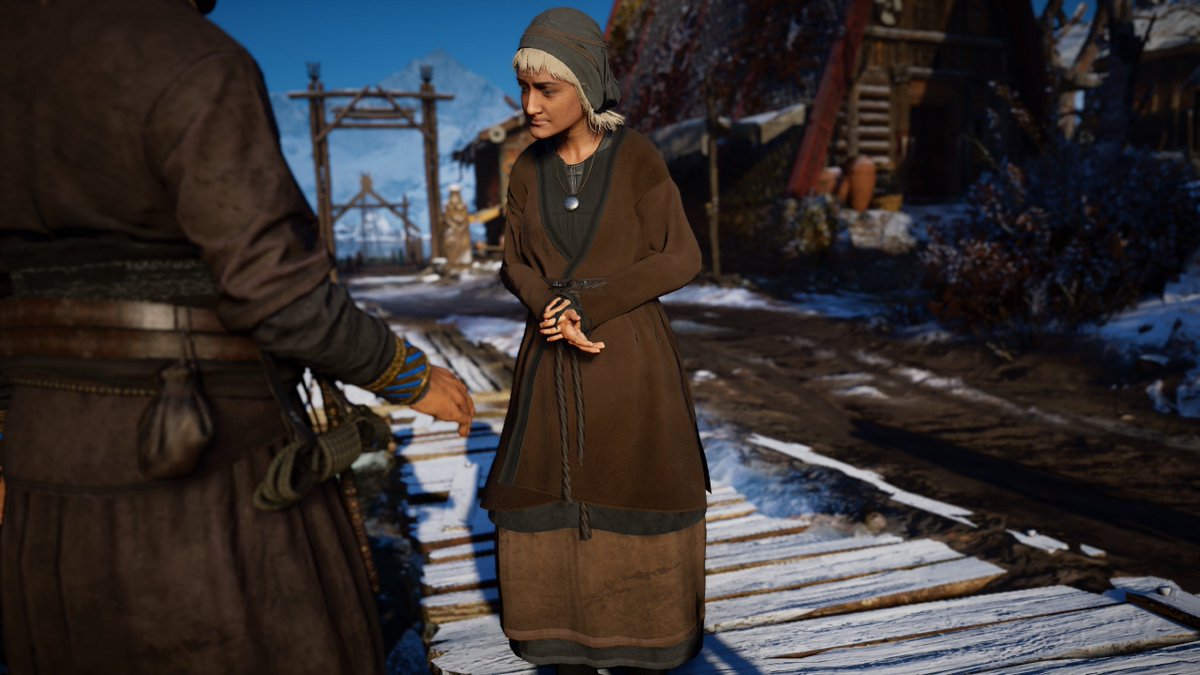 Colors also respect what we know was available (chemicals in wool were analyzed to find dyeing materials used).Mostly, it's bright reds, yellows, blues, browns, natural whites...I'm skeptical about the availability of black, which we see on Eivor's robes and on some civilians.