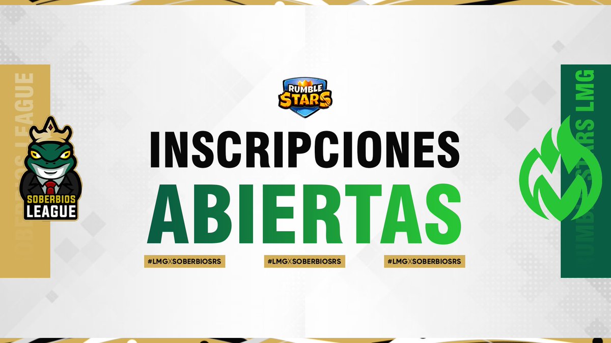 #RumbleStars | ¡Comenzamos! ⚽️

Junto a <a href="/LMGRumbleStars/">Rumble Stars •LMG•</a> te traemos lo mejor del Rumble a tu pantalla. 🤩

🌎| 10 Cupos AME
🌏| 10 Cupos EU

Solo tienes que hacer misiones en Matcherino o pago directo. 👇🏻

Link Discord: 
discord.gg/TRexjwGEKA

#SoberbiosxLMG 🐸
