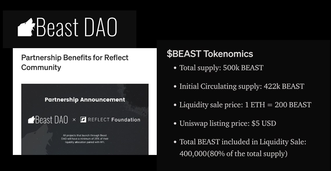  $BEAST |  @Beast_DAOSale ongoing but HUGE potential here.> A DEX incubator & platform to raise capital> Partnered w/  $RFI> Will store KYC vitals for every project they incubate> Weeds out the scamsLIVE SALE:  https://beast.finance Thread 