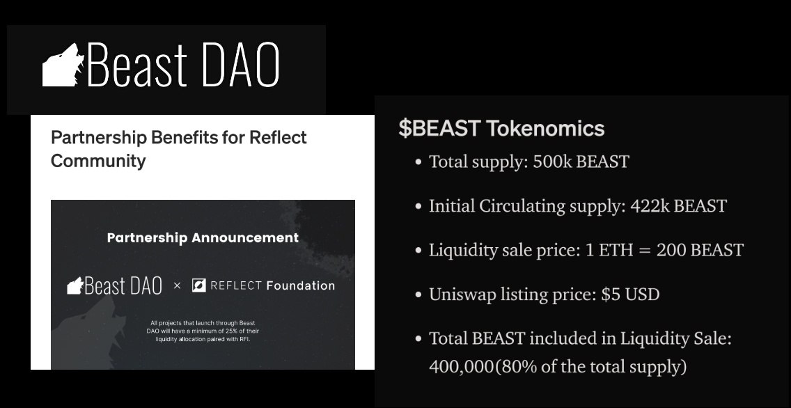  $BEAST |  @Beast_DAOSale ongoing but HUGE potential here.> A DEX incubator & platform to raise capital> Partnered w/  $RFI> Will store KYC vitals for every project they incubate> Weeds out the scamsLIVE SALE:  https://beast.finance&nbsp;Thread 
