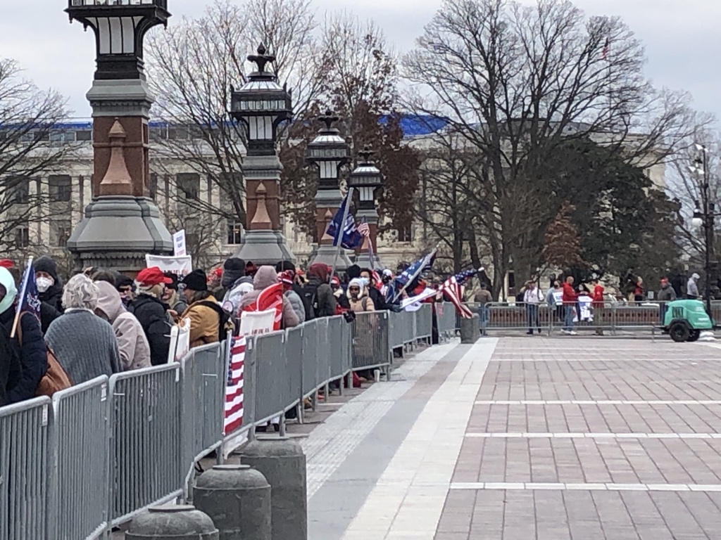 There are two main events today in DC Trump’s speech on the Ellipse at noon, and the “wild protest” around Congress. The Trump Ellipse crew is set to head to Congress right as the electoral vote count starts. Here’s the crowd outside Congress now — note the QAnon sign.