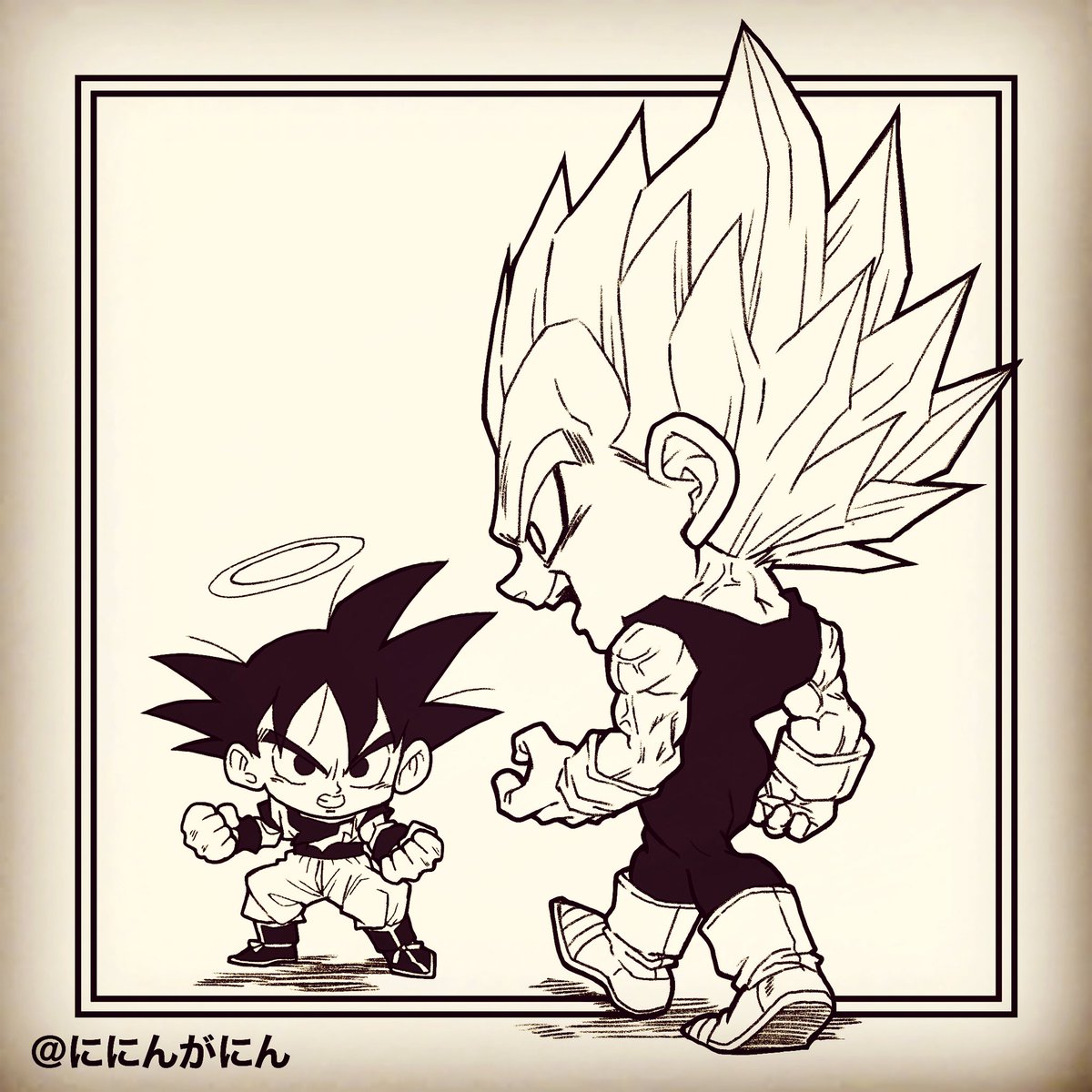 魔人ベジータと悟空。デフォルメ模写。

Majin Vegeta and Goku. Deformed copy. 