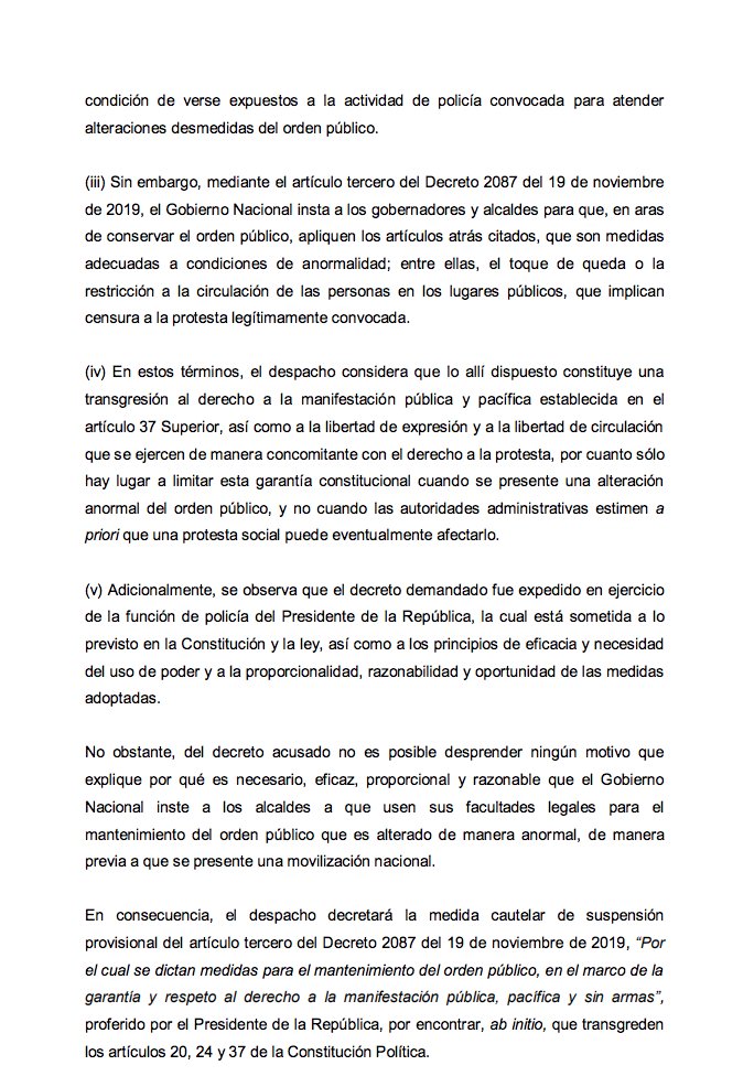 DERECHO A LA MANIFESTACIÓN PÚBLICA Y PACÍFICA. C.E (11001-03-24-000-2019-00517-00): Decreta la MC de suspensión provisional del art 3 del D 2087/2019. Desconoce la libertad de expresión, la libertad de circulación y el derecho a la reunión y manifestación pública y pacífica.