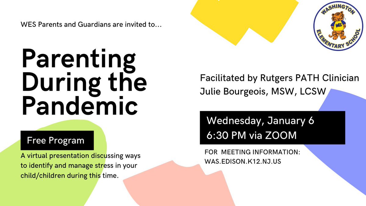 Washington Elem (@washedison) on Twitter photo Join us tonight for Parenting During the Pandemic! 6:30pm. #shinebrightedison #wespride <a href="/RutgersPath/">RutgersPath</a> Join us tonight for Parenting During the Pandemic! 6:30pm. #shinebrightedison #wespride <a href="/RutgersPath/">RutgersPath</a>