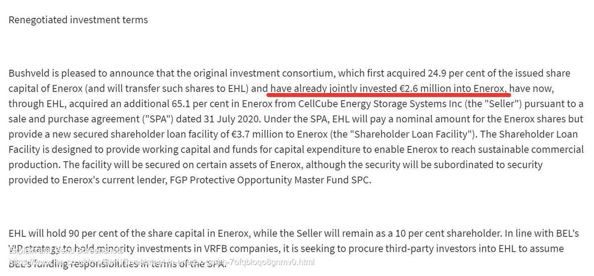 2/The other big part of that update was the 31st Dec 2021 deadline for payment of the "secured shareholder loan facility of €3.7m", which in my view is a substantial long stop period, given that the €2.6m invested to date, has stretched from November 2019 to now.