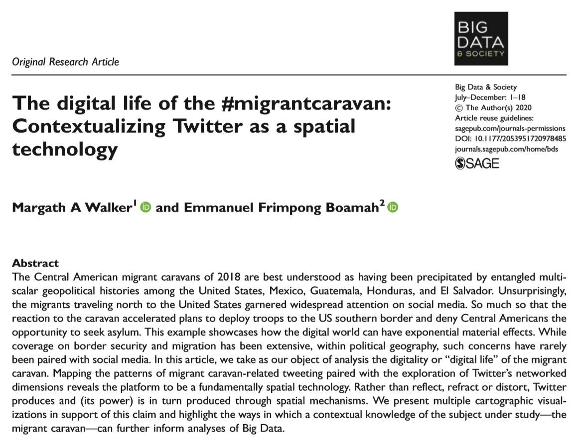Big Data & Society (@bigdatasoc) on Twitter photo How does #BigData analysis help us understand the “digital life” of the migrant caravan? Check out here: buff.ly/34v8Deb <a href="/MargathWalker/">Margath Walker</a> & <a href="/ProfEFBoamah/">Emmanuel Frimpong Boamah</a> #migration #borders #Twitter #geopolitics How does #BigData analysis help us understand the “digital life” of the migrant caravan? Check out here: buff.ly/34v8Deb <a href="/MargathWalker/">Margath Walker</a> & <a href="/ProfEFBoamah/">Emmanuel Frimpong Boamah</a> #migration #borders #Twitter #geopolitics