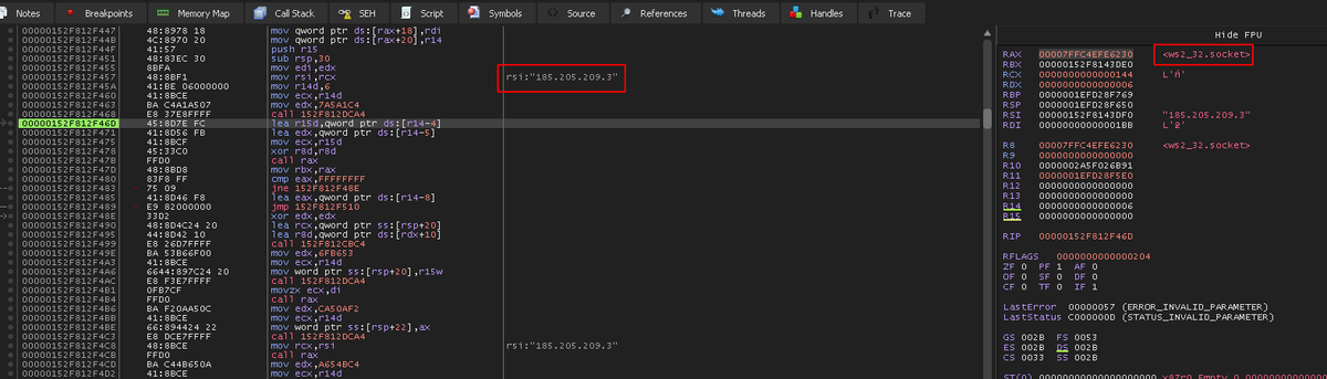 c3rb3ru5d3d53c's tweet photo. #Fin7 #APT #DiceLoader (dcdefb772a0e82dbf6432b7de652edda) -> Unpacked and Unmapped #CobaltStrike ReflectiveLoader (0754e14cca0907d6dda96047b6a1e8b9) w/ C2 185[.]205[.]209[.]3. More analysis for the @morphisec whitepaper https://t.co/l3PBH22kgt. 😅 https://t.co/VXd3TmpQh1