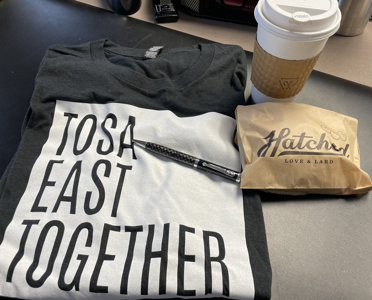 Work with some amazing people! As we start a 5 day return today at elementary, our secondary team stopped by to support us! Thanks <a href="/LarsonseSeth/">Seth Larson, Ph.D.</a> <a href="/MrAbdelmawla/">Tahir Abdelmawla</a> <a href="/NickHughesTE/">Nick Hughes</a> <a href="/JordanStein1992/">Jordan Stein</a> <a href="/bmcginnity1/">bmcginnity</a> #TosaProud the scone didn’t have a chance!