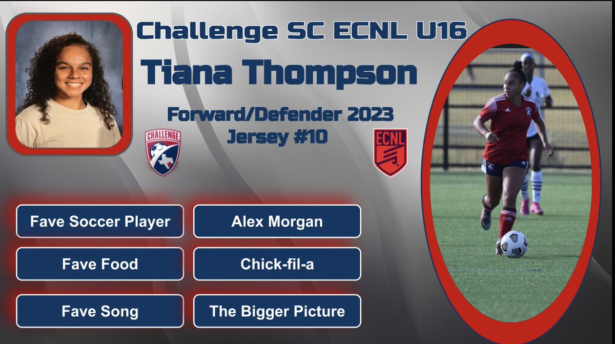 Challenge05ECNL's tweet photo. Get to know Tiana Thompson! @_TianaT2023 @ChallengeSoccer @theECNL #ecnlfl #challengesc https://t.co/ZaGE21QAAf