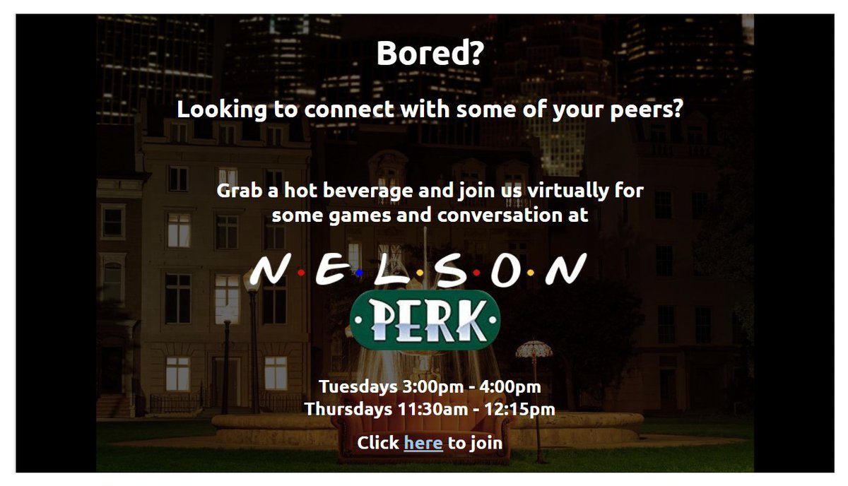 <a href="/nelsonhdsb/">Nelson High School</a> <a href="/DaignaultMr/">Mr Paul Daignault</a> <a href="/MargoShuttle/">Margo Shuttleworth</a> <a href="/Sampsonmr/">mr sampson</a> Join our Nelson "PERK" virtual café - the google meet will open on those days!