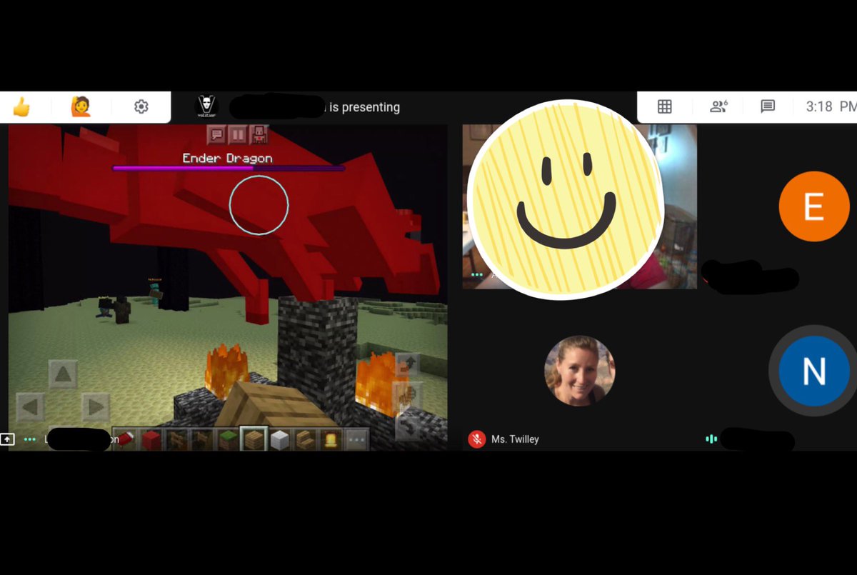 New friend, online friend and (usually) in class friends all playing #MinecraftEdu together on  #GoogleMeet !! One of the students is the host - I’m just loving hearing them all interact with each other for the first time! #tvdsbtech <a href="/ChippewaTVDSB/">Chippewa P.S. TVDSB</a> <a href="/SpecialEd_TVDSB/">SpecialEd_tvdsb</a>