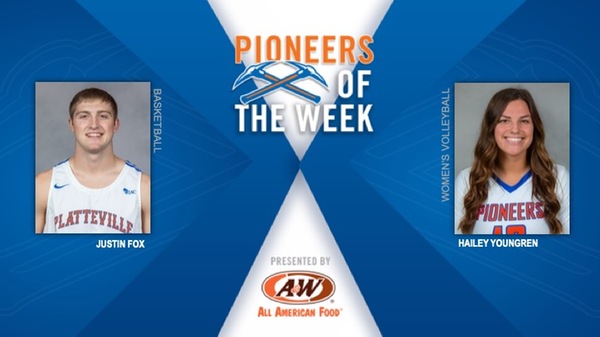 uwp_pioneers's tweet photo. Justin Fox of @Platteville_MBB and Hailey Youngren of @pioneervb are this year's first Pioneers of the Week (presented by the Platteville A&amp;W)! #SwingTheAxe

Read more at: https://t.co/aaNBaddUHm https://t.co/AtrS4ggmCV