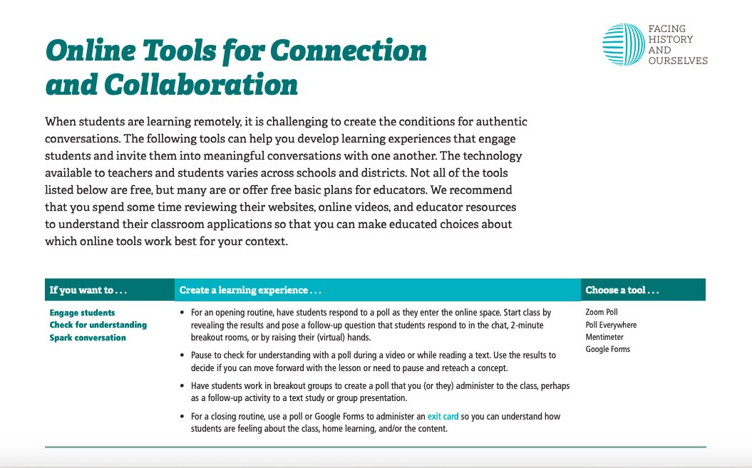 FacingCanada's tweet image. When students are #learningremotely, it is challenging to create the conditions for authentic conversations. The following tools can help you develop learning experiences that engage students and invite them into meaningful conversations with one another. 
ow.ly/yexj50CYVC1
