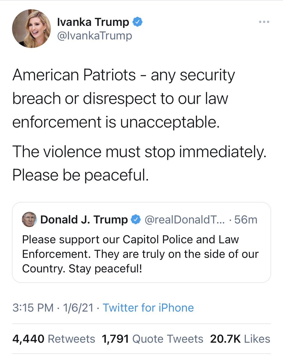Ivanka Trump has just deleted this tweet calling these seditious anarchists “American Patriots”