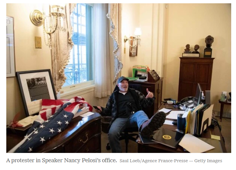 ChrisLu44's tweet photo. From @nytimes: "Pro-Trump protesters stormed Speaker Nancy Pelosi’s august suite of offices, flipping over tables and pulling photos off the walls"

This is reprehensible https://t.co/JAcl0WfRB8