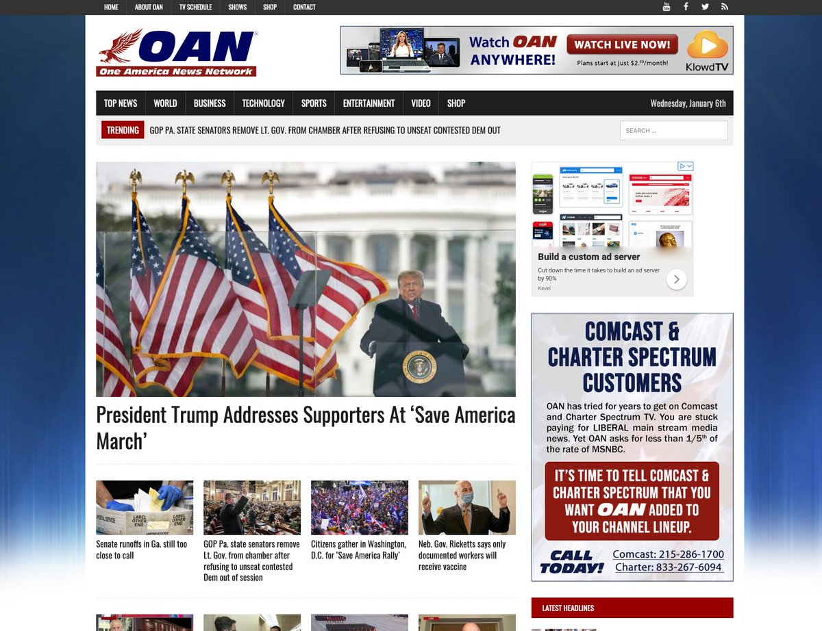 Fox News vs OANN home pages.