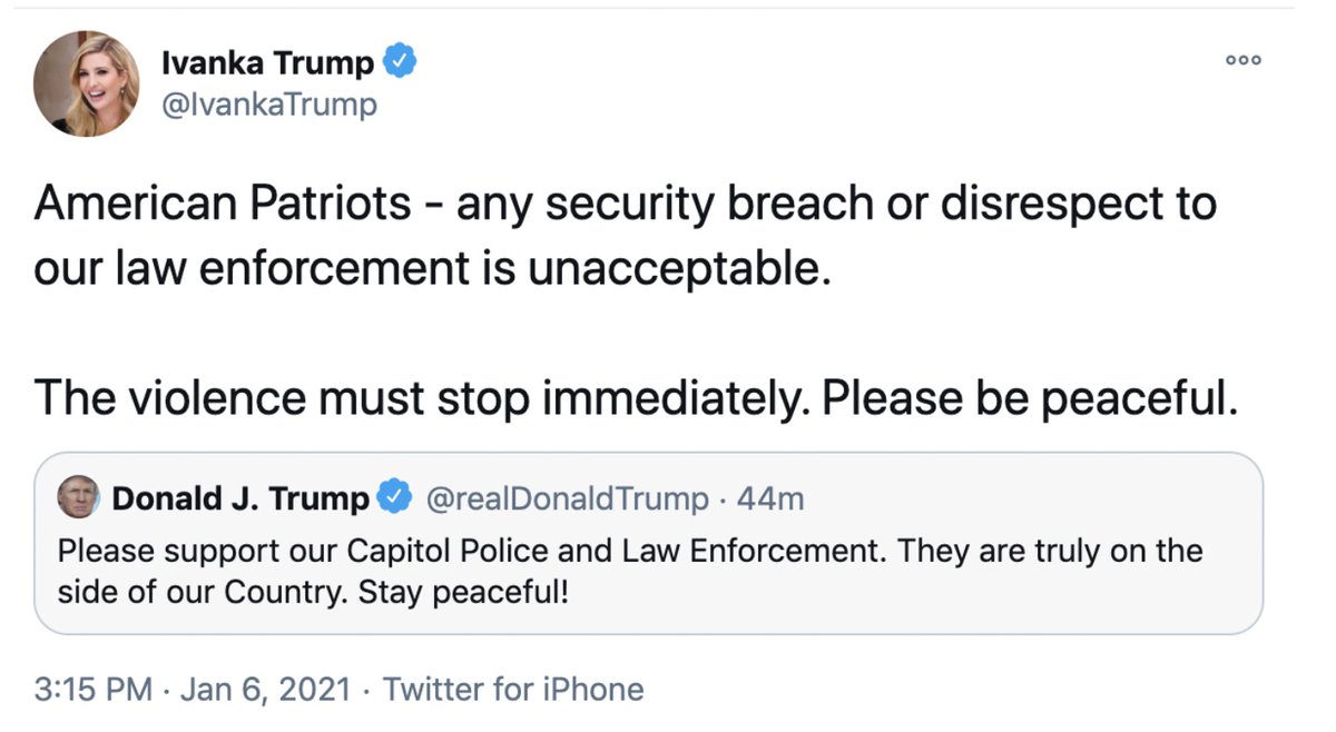 CNNPolitics's tweet photo. Ivanka Trump addressed the rioters as "American Patriots" in a tweet, then deleted it https://t.co/bhMJ92RuKZ https://t.co/ENPYz6UBR5
