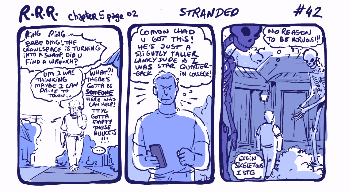 #RodneyRRodney chapter 5 page 2 : stranded. strip 42. Even amazon one day delivery can't help Chad today.... I'm excited to draw the next page...