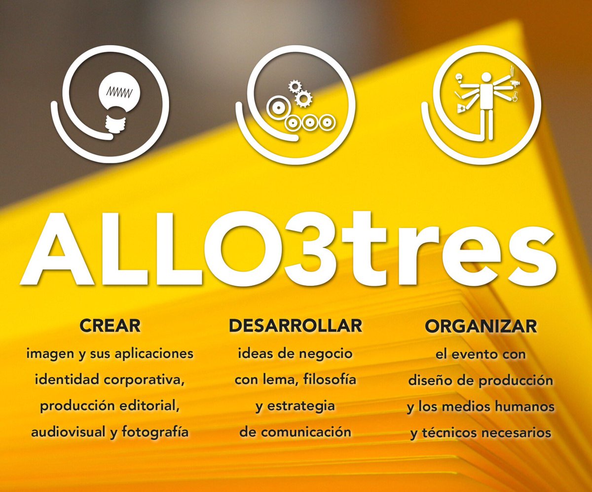 allotres's tweet photo. CREAMOS imagen y sus aplicaciones, identidad corporativa, producción editorial, audiovisual y fotografía. DESARROLLANDO ideas de negocio con lema, filosofía y estrategia de comunicación a seguir para culminar en la ORGANIZACIÓN del evento y la difusión de la marca o producto. https://t.co/Fyzl29QygH