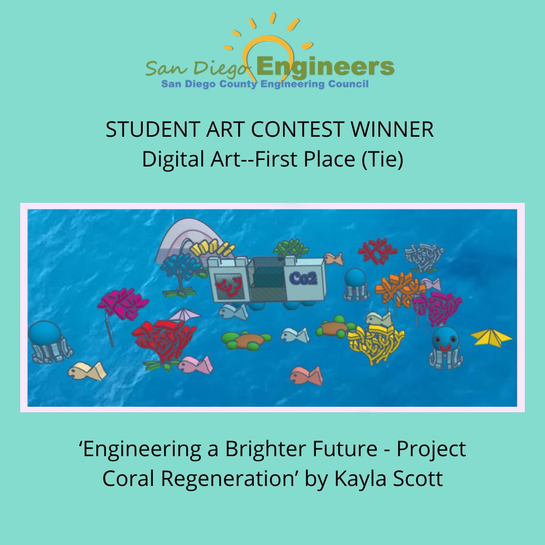SDEngineers's tweet photo. We are glad to announce that we have a tie on our Student Art Contest, digital art category. Congrats Kayla and Zoey! For more information about the inspiration behind their arts, see our website. 
#SDCEC #SanDiegoEngineers #EngineeringAbrighterFuture #art #contest #back2school https://t.co/5Mew05u2CP