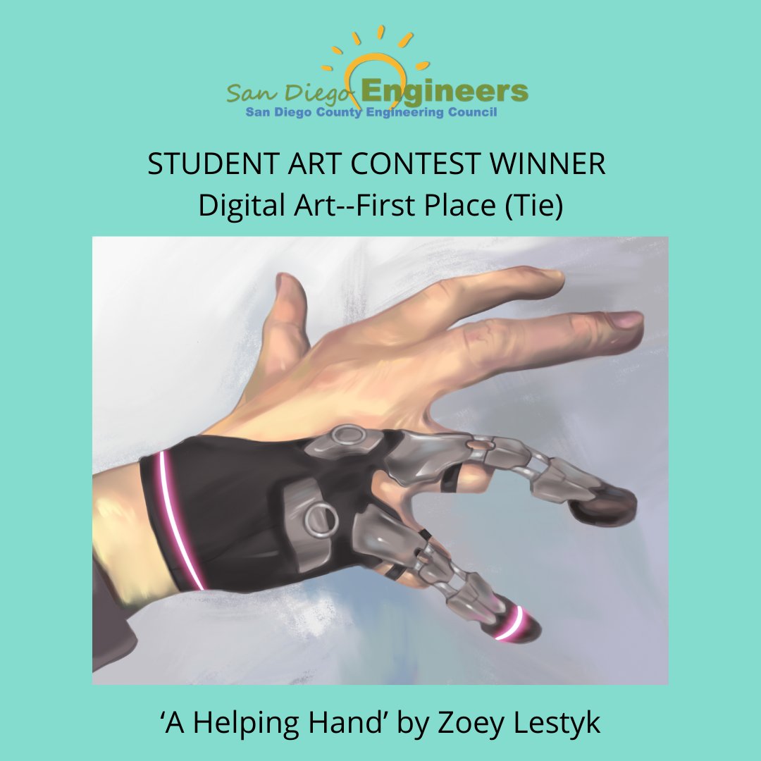 SDEngineers's tweet photo. We are glad to announce that we have a tie on our Student Art Contest, digital art category. Congrats Kayla and Zoey! For more information about the inspiration behind their arts, see our website. 
#SDCEC #SanDiegoEngineers #EngineeringAbrighterFuture #art #contest #back2school https://t.co/5Mew05u2CP