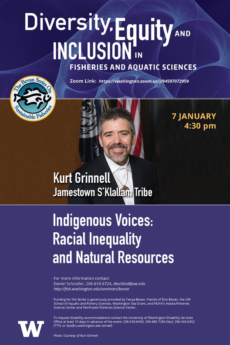 Join us tomorrow at 4:30pm PT as we kick off this year's Bevan Series. This week: "Indigenous Voices: Racial Inequality and Natural Resources,” presented by Kurt Grinnell, Jamestown S’Klallam Tribe. We hope to see you all there!