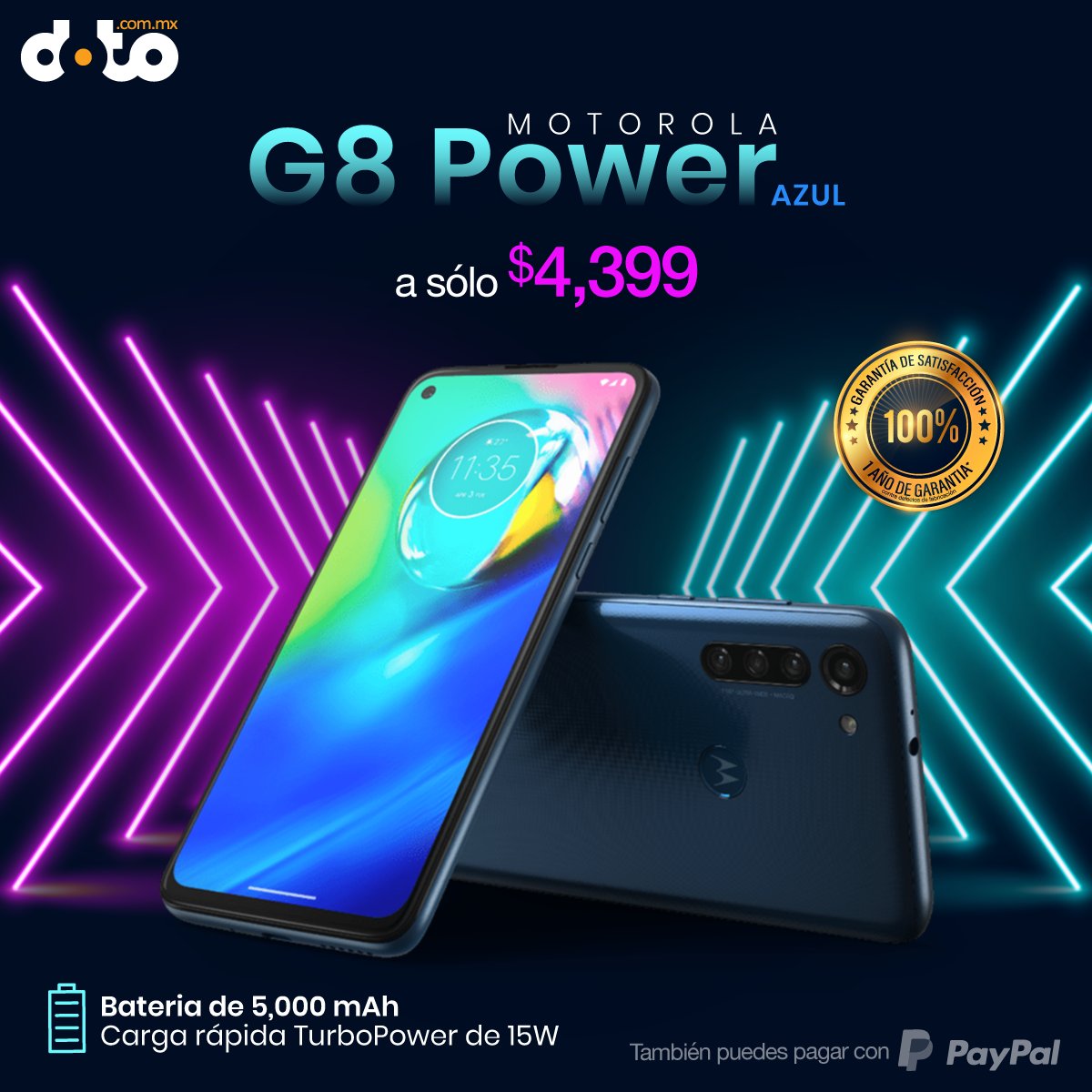 dotomx's tweet photo. Dame dame dame todo el power. El #Motorola #G8Power llegó a https://t.co/sXeP9YRxpp y podrás pagarlo a hasta 12 MSI con tarjetas de crédito participantes a través de #PayPal.
Quieres el tuyo? Dale click acá:
https://t.co/1LZBbHTO6C https://t.co/YcHH6Yxm42