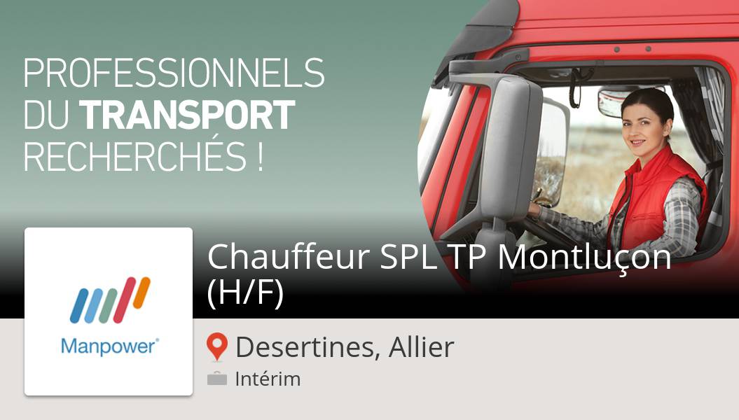 IsabelleManpo's tweet photo. #ManpowerFrance recrute un(e) #Chauffeur SPL TP Montluçon (H/F), postulez dès maintenant ! (#DesertinesAllier) #job https://t.co/38XDzyHKQN https://t.co/NmmMt0mDSH