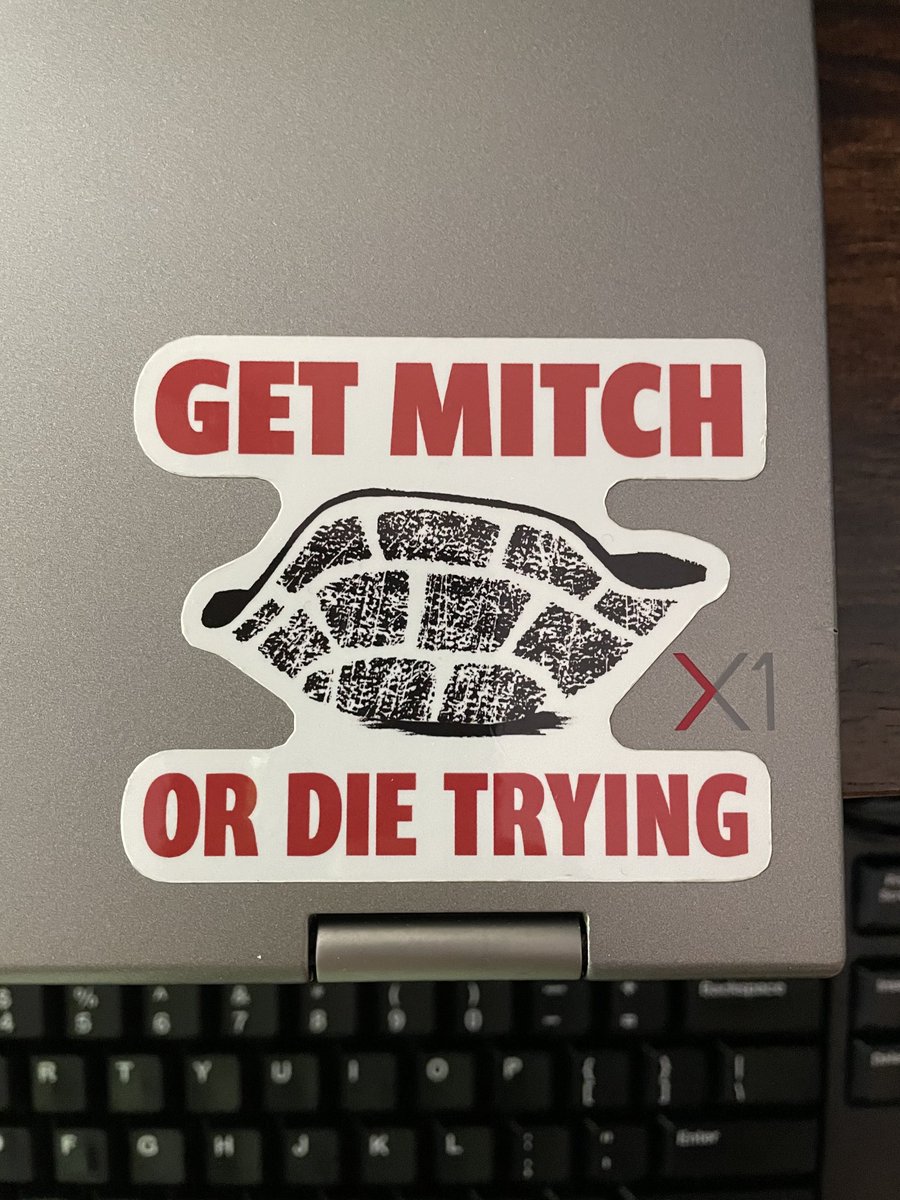 ReinyCohen's tweet photo. Thanks, laptop sticker, for your daily inspiration these past 18 months.
#getmitch #byemitch @crookedmedia https://t.co/QMELpyUQSZ