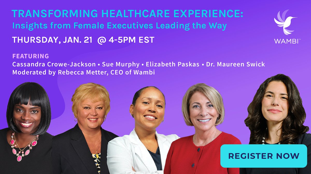 WambiCares's tweet photo. ⭐ NEW  WAMBI LEADERSHIP PANEL! Join us Thursday, January 21 @ 4PM EST to hear these powerhouse female leaders talk about transforming the healthcare experience @SueMurphyptexp @MswickMaureen Register today: https://t.co/Dvn2yVZ1iH. #leadership #healthcareexecutives https://t.co/fvbsmjtKQr