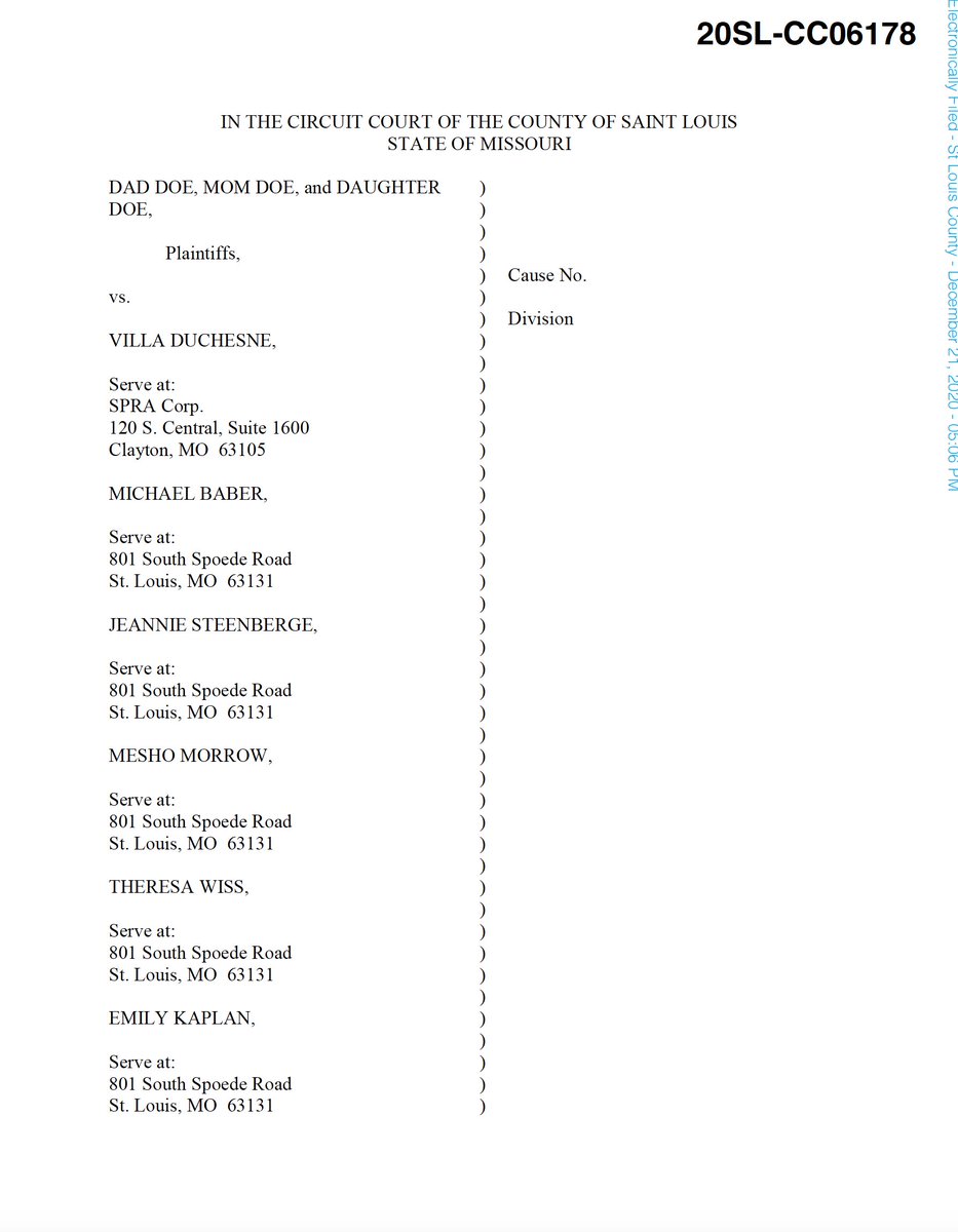 1) BREAKING: Parents file lawsuit against Villa Duchesne High School for "intentional racial discrimination" against white students, and using "coercion, intimidation, and threats" to indoctrinate students into Critical Race Theory.