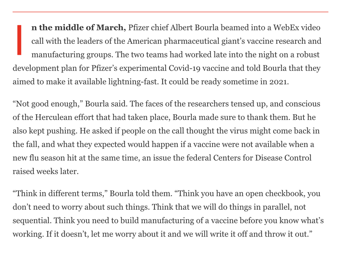 Back on earth,  @pfizer pulled a miracle covid vaccine out of what seemed like a magic hat but behind the scenes, the CEO was pushing his team to deliver 10x the capacity they had initially planned. He was asking his team, “Why can’t we make more and why can’t we make it sooner?”